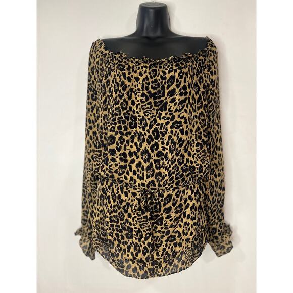 Womens Express Silk Animal Print Shirt Front Tie Shoulder Top 7/8 Medium - Picture 3 of 7